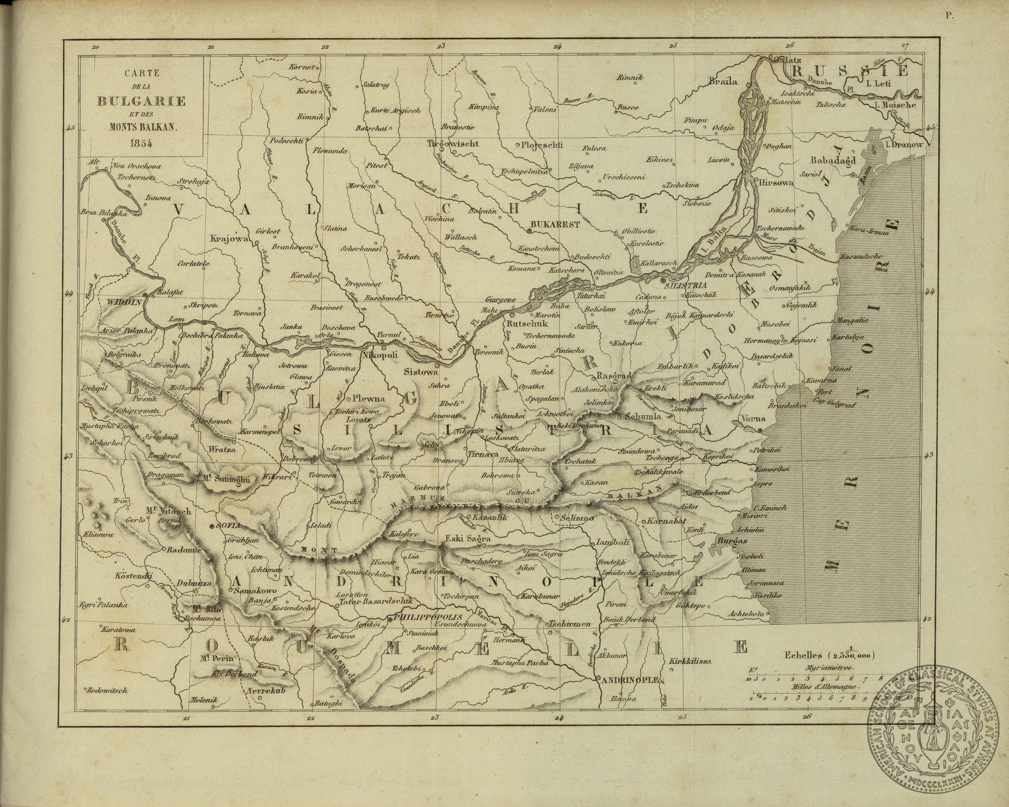 Carte de la Bulgarie et des Monts Balkan